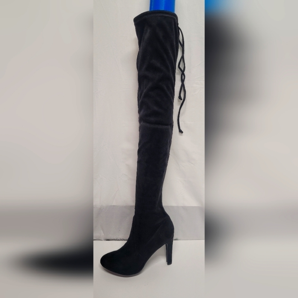 NY&Co Tall Black Suede Feel (man made) Boots Pull On With Top Drawstring 8